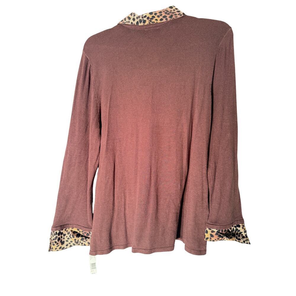 Y2K NWT Kim Rogers Large Brown Blouse with animal print color Women's Large - Picture 7 of 7